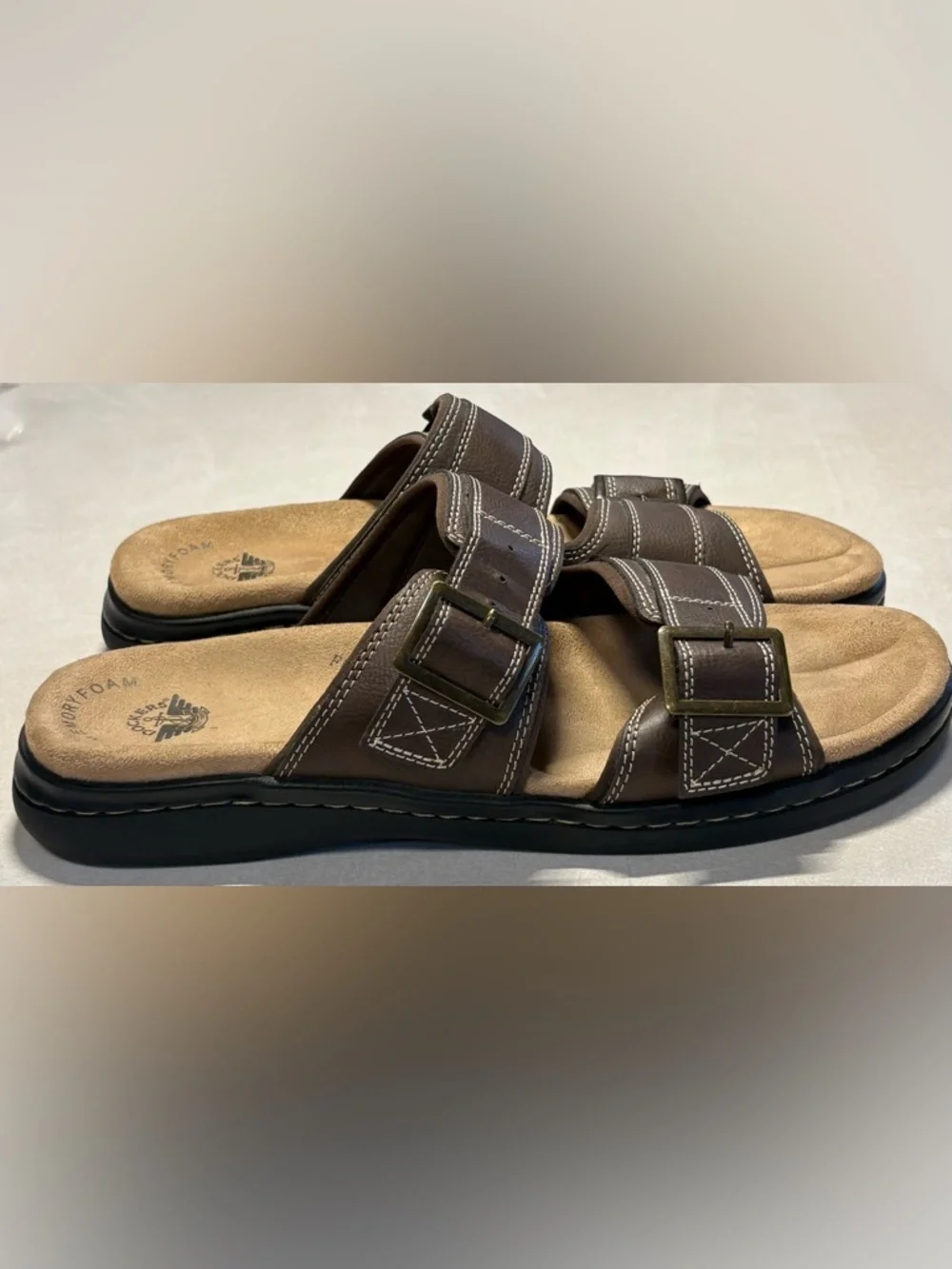 Dockers Brown Two-Strap Buckle Slide Sandals